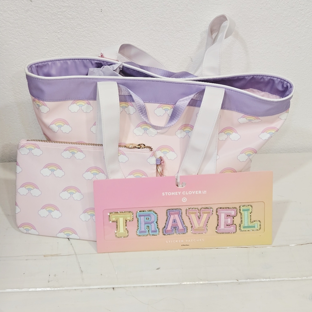 Stoney Clover Lane Rainbow Beach/Baby bag With Pocket Purse & Wording